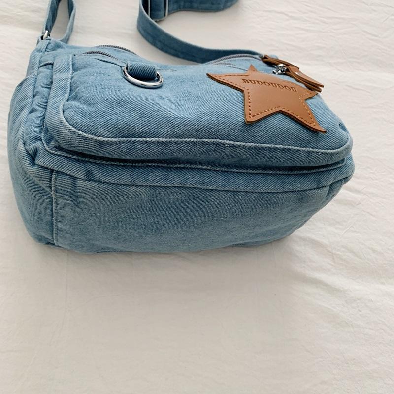 Denim Large Capacity Women's Crossbody Bag Commuter Multi-compartment Five-pointed Star Shoulder Bag