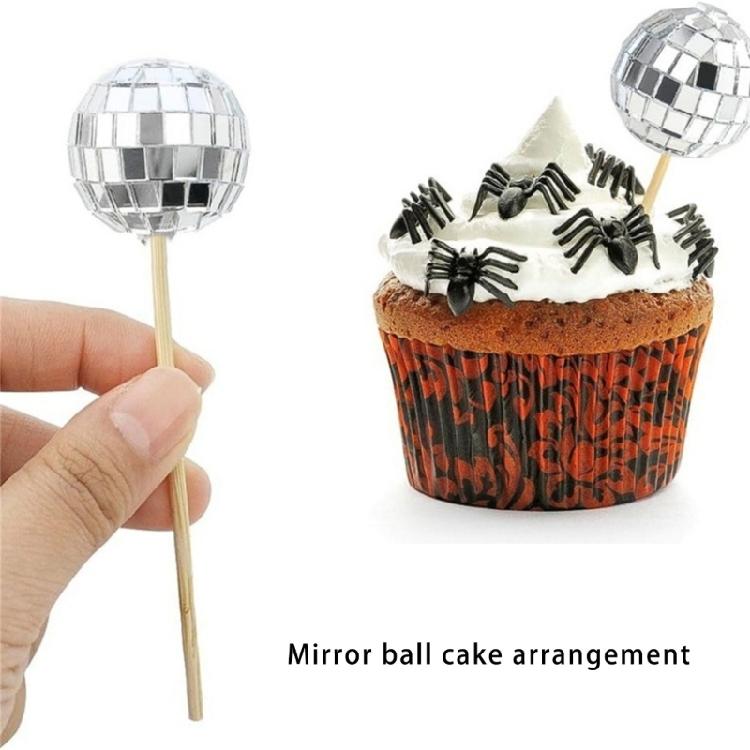 24pcs Cupcake Toppers for Party Decoration Stylish Reflective Sphere Cake Picks Accessories Cake Decorating Ornament
