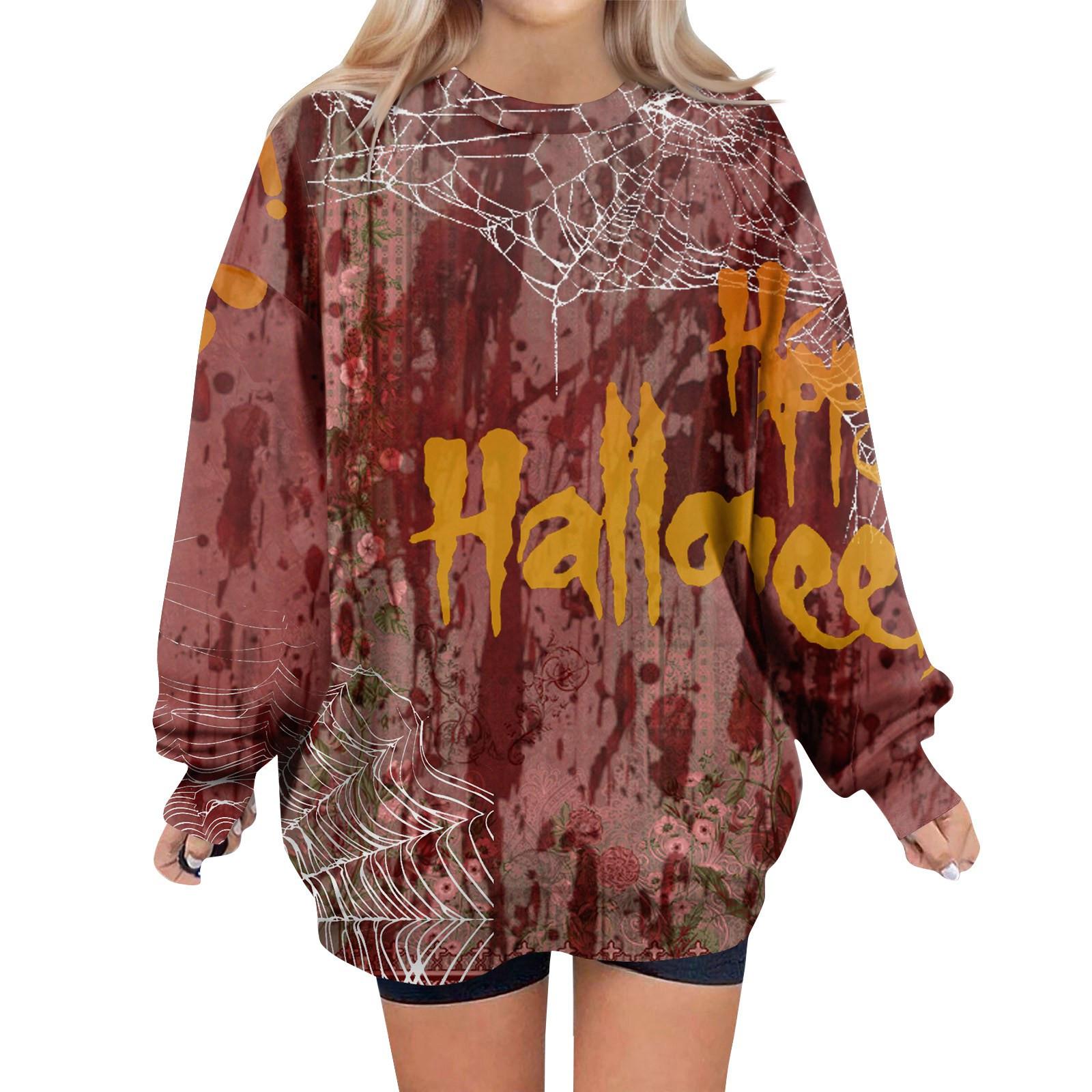 

Женские свободные свитера, толстовки, флисовые принты на Хэллоуин, свитера с длинным рукавом, зимние осенние наряды M винный