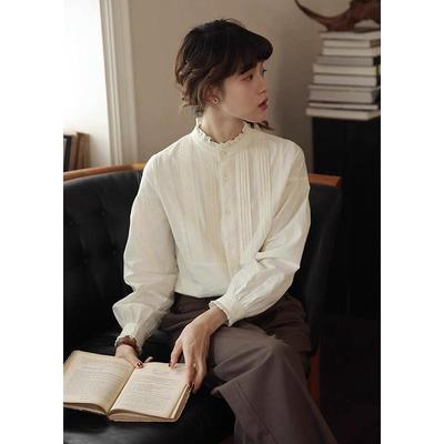 Women's French Retro Ruffle Collar Long Sleeve Shirt for Autumn/Winter