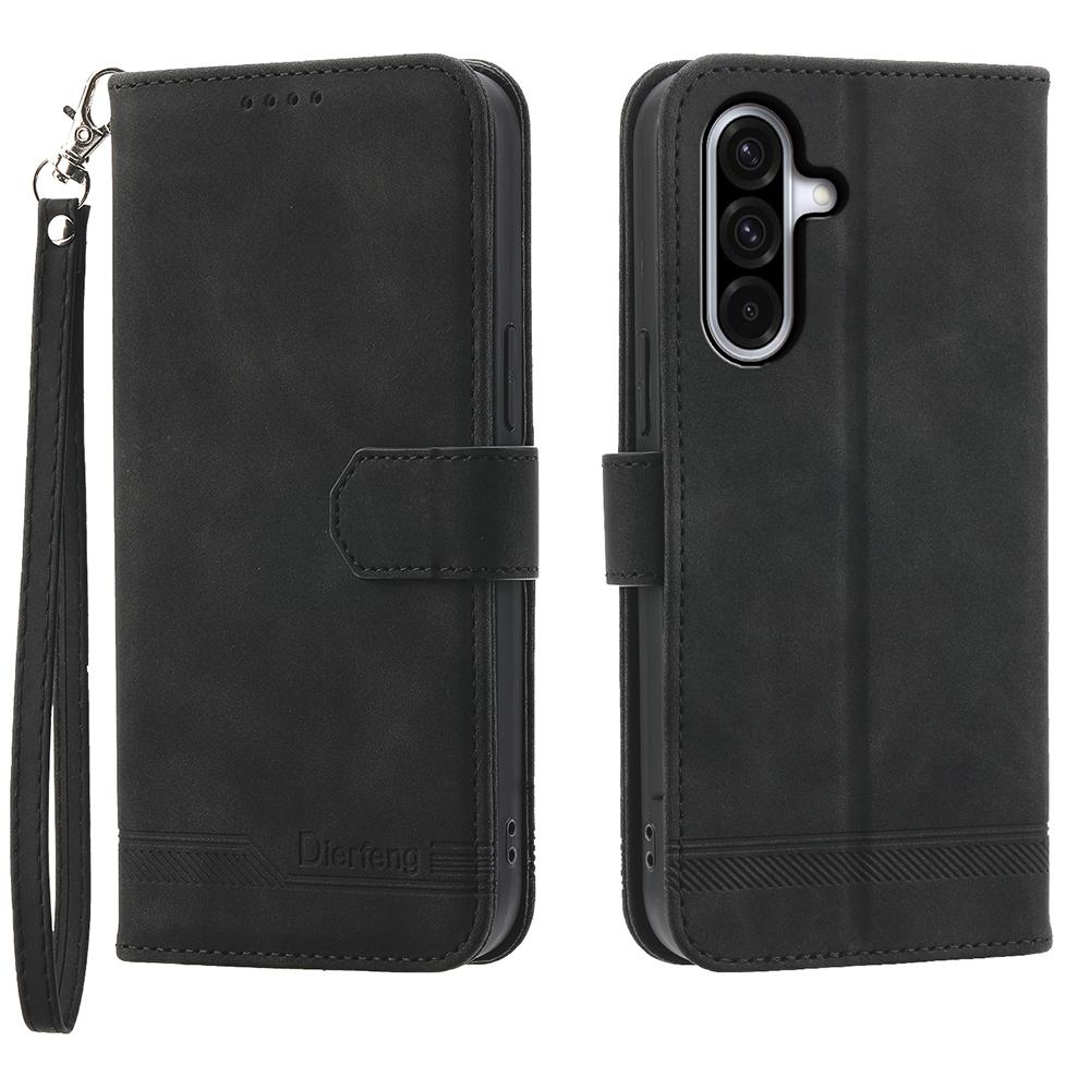 DIERFENG DF-03 For Samsung Galaxy A17 5G/A17 4G/A26 5G Case Lines Imprint Wallet Leather Phone Cover with Wrist Strap