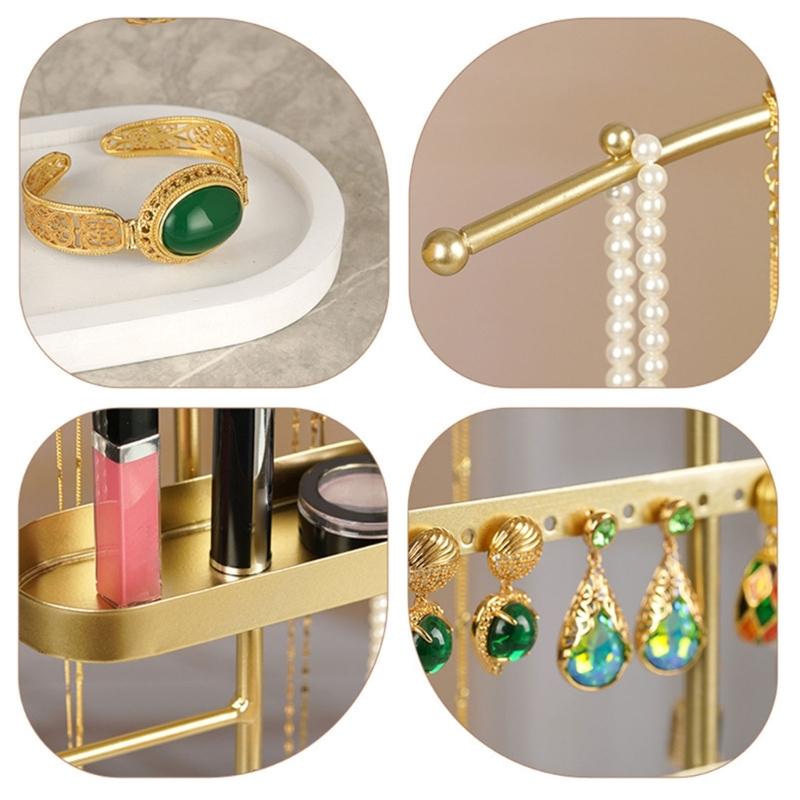 Versatile Bathroom Friendly Jewelry Organizers Regulable Shelves Metal Wood Display Rack For Earrings Necklaces