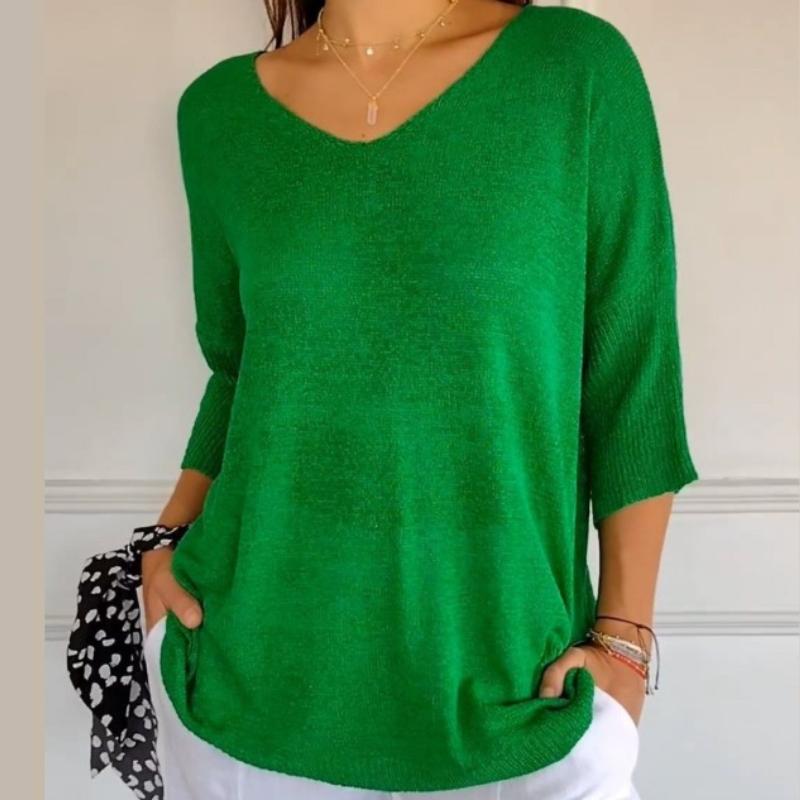 

QICED женские модные повседневные однотонные принты осень-зима с длинными рукавами и v-образным вырезом свободные свитера XXXL северная техасский зеленый