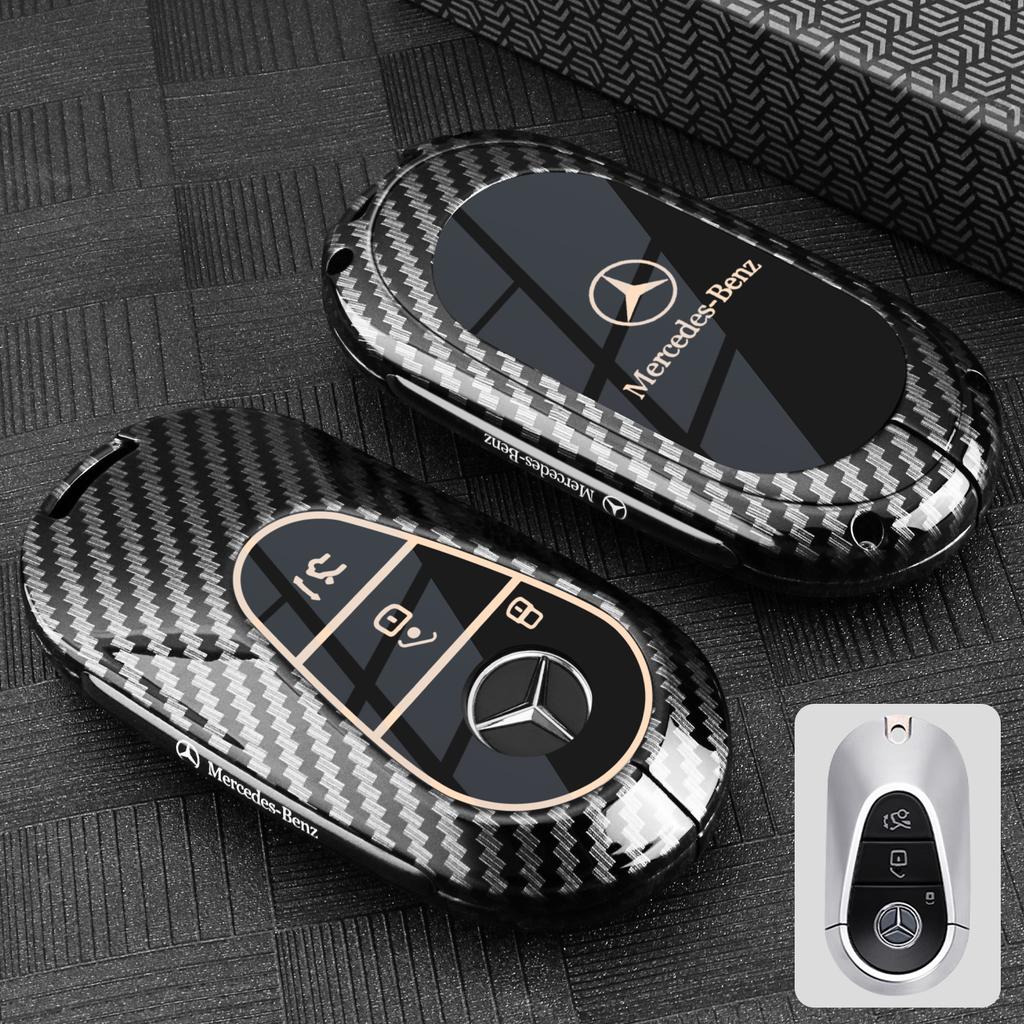PNR1 Carbon Fiber Look Silicone Remote Car Key Case Cover Shell Keychain for Mercedes Benz A C E S Class W203 W204 W212 W213 W176