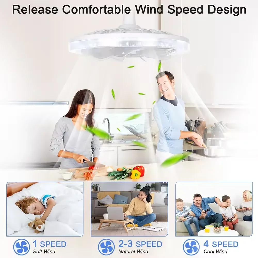 Modern Ceiling Fan With LED Light And Remote Control E27 Fan Lamp 4 Speed 360° Circulating Air For Kitchen Room Home Lighting