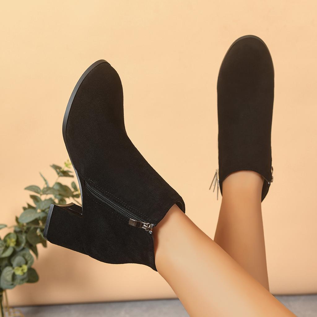 Scarpe da Donna Moda Autunnale Versatili Tacco Spesso Stivali da Donna con Tacco Alto Comodi Punta Tonda Zip Laterale Stivali da Donna