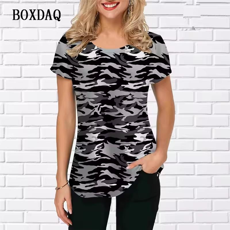 Fashion Women Camo T-Shirts Short Sleeve 3D Print Camouflage Style Ladies T Shirt Loose O-Neck Casual Summer Pullovers Tops Tee