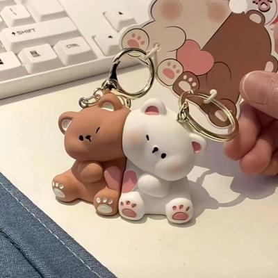 Yousheng 1 Pair Couple Keyring Pendant Cartoon Bear Hug Theme Pendant Keychain Magnetic Design Keychain Bag Decoration Birthday Gift