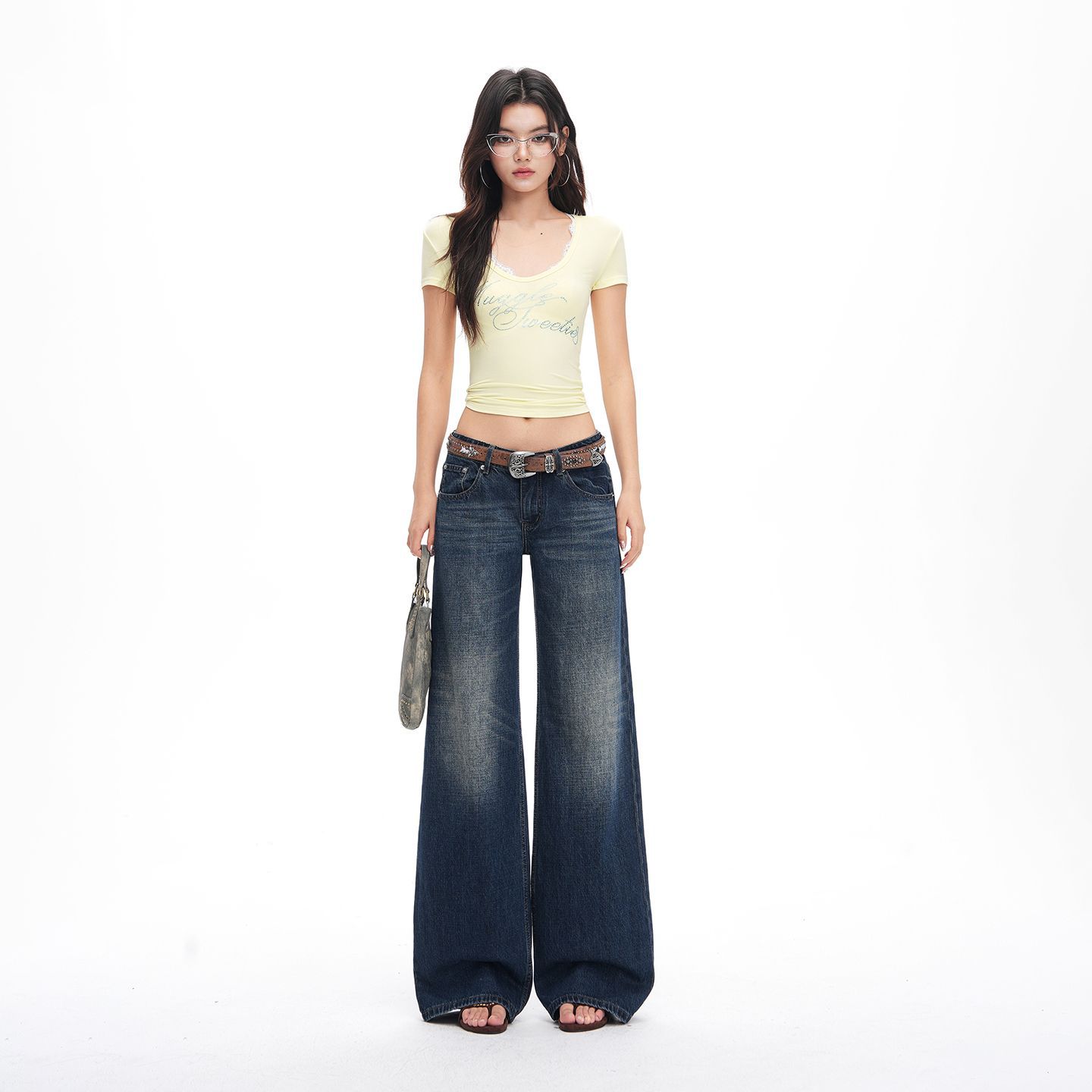 Spring Summer Basic All Match Slub Blue Raw Wash Straight Denim Pants For Ladies Casual Pants Oversize Denim Trousers XS