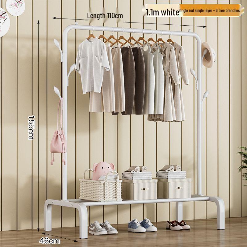 Sturdy Movable Floor-Standing Clothes Rack for Bedroom and Balcony Drying