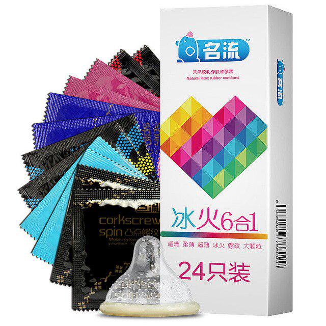 24pcs Mixed Type Super Tight Condoms Dots Ribbed G-spot Stimulation Penis Sleeve Super Thin Condones