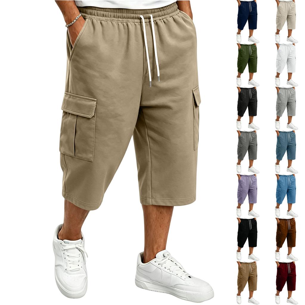 Men's Casual Drawstring Cargo Shorts 7/8 Length for Summer Everyday Wear