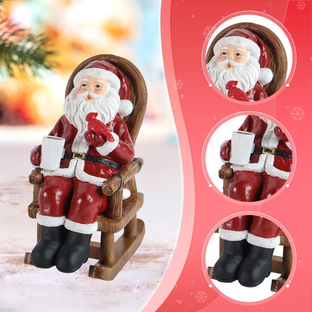 Rocking Chair Santa Claus Statue Christmas Figurine Living Room Resin Figure Miniature Figurine Ornament Collectible Sculpture