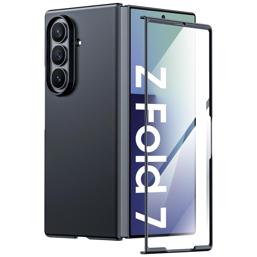 Slim Fit Case for Samsung Galaxy Z Fold 7, with Front Built-in Screen Protector, Ultra Thin Matte PC Protective Cover-Blue