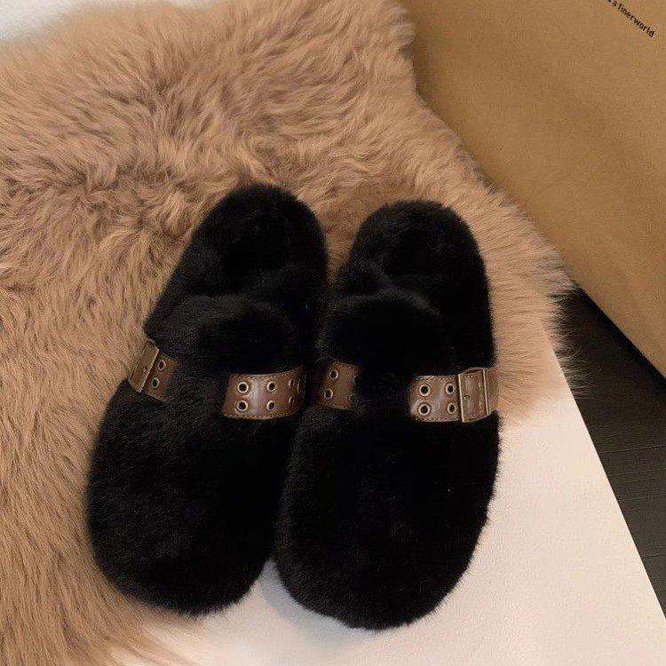 Internet Celebrity Thick-soled Fluffy Slippers Women's Outer Wear 2025 New Autumn and Winter Explosion Small Fragrant Wind Plush Bag Head Half Slipper