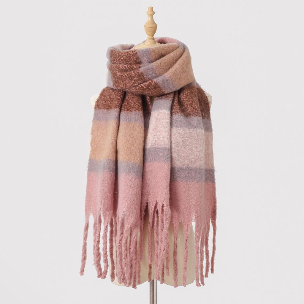Color Matching Striped Fringed Scarf Women's Autumn and Winter High-end Mohair Color Warm Versatile Scarf Shawl