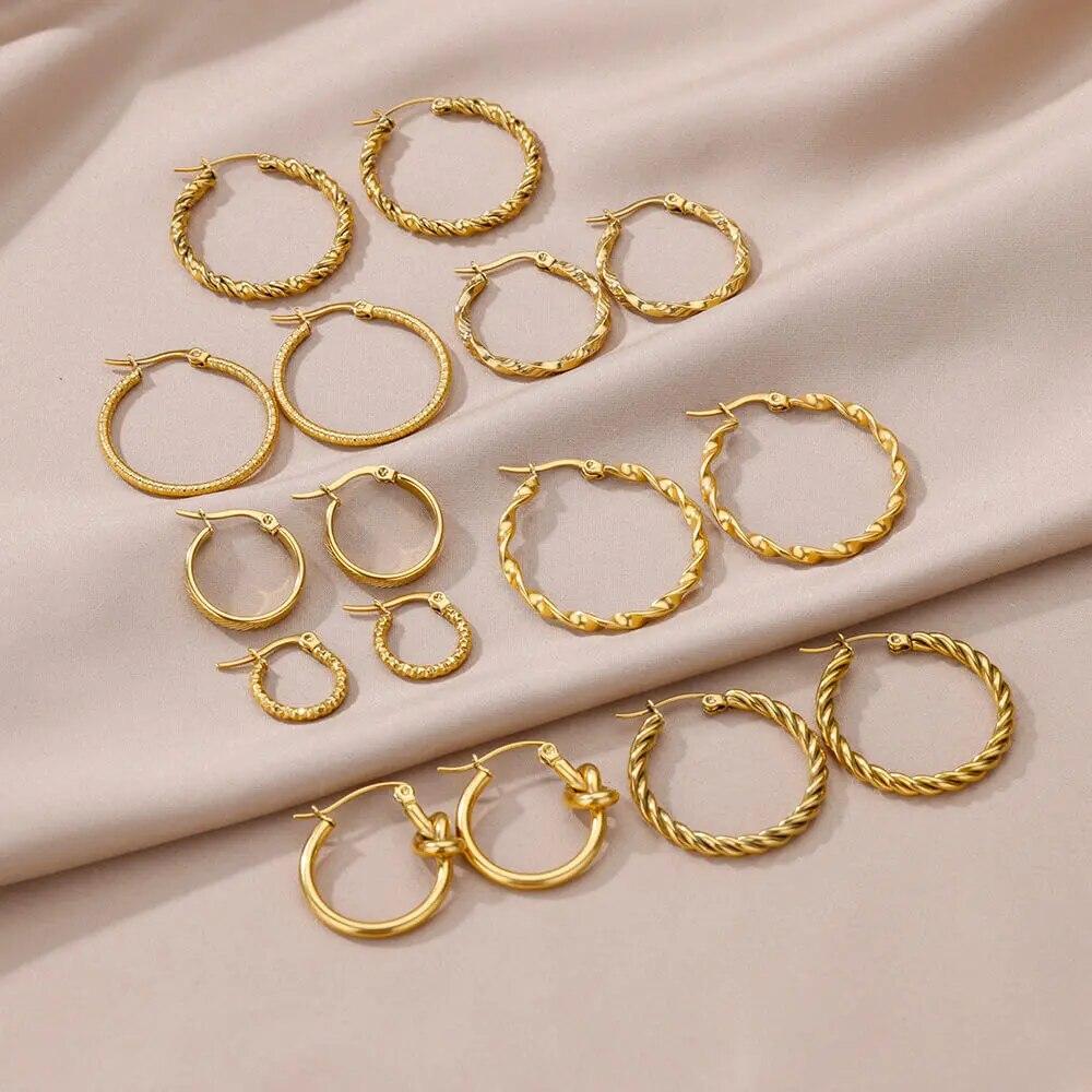 Cercei rotunzi vintage din oțel inoxidabil pentru femei Cercei geometrici 2024 Trending Statement Bijuterii pentru ureche Cadou de Crăciun BFF