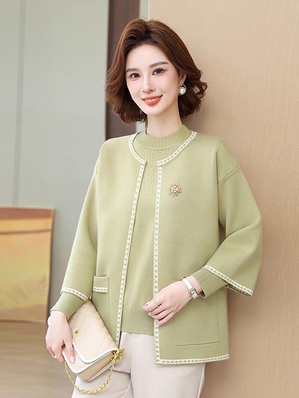 

Stylish Autumn Knit Cardigan Set for Middle-Aged & Elderly Women M (85-105 jin) зелёный
