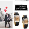 JewelryWe Pair of Leather Band Watches, Square Case, Analog Display, Roman Alphabet, Casual Fashion Couple's Watch, Black, Set of 2