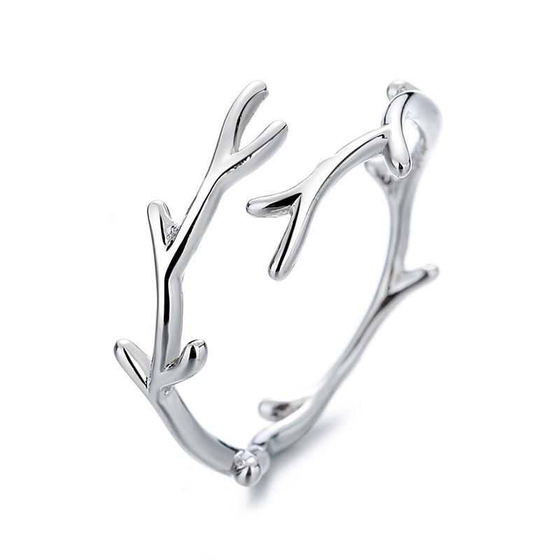 Minimalist Deer Antler Open Ring For Women Adjustable Index Finger Band Unique Personalized Jewelry Gift