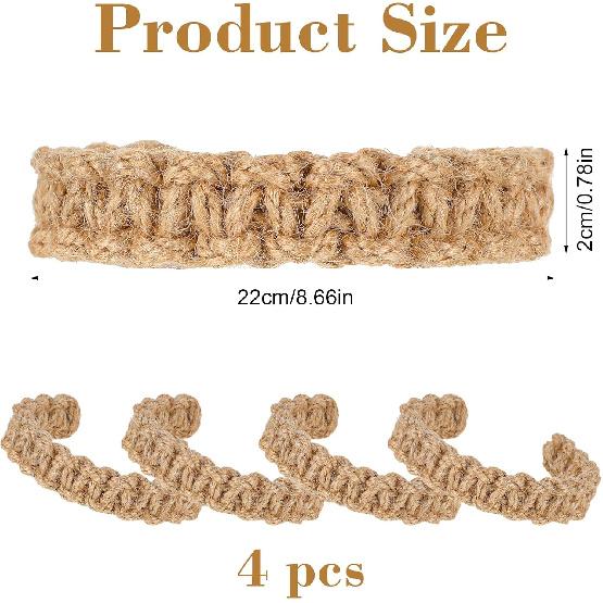 4 Pack Boho Braided Curtain Tiebacks, Farmhouse Rustic Curtain Tie Backs Handmade Light Weight Drapes Holdbacks Flexible Burlap Rope Tie for Home