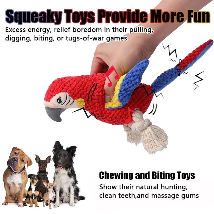 1 Stück unzerstörbares Plüschpapageien-Hundespielzeug, quietschendes Füllspielzeug, Haustierbedarf für kleine und große Hunde