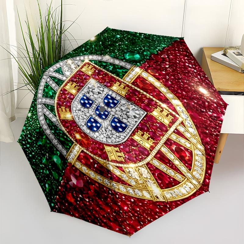 Portugal Football team Print Automatic Umbrella, 8 Rib Iron Frame, Plastic Handle, Suitable for Outdoor Travel &Daily , Ideal Gift