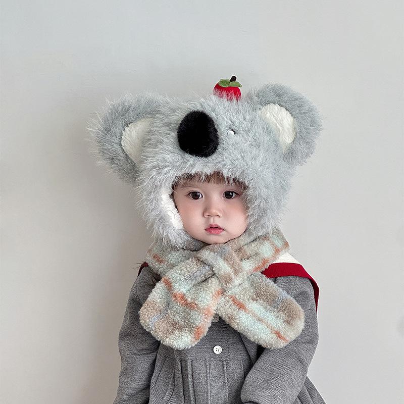Winter Children s Ear Protection Hat Cartoon Cute Koala Scarf Hat One Piece Hat Anti Cold Lei Feng Hat Pullover Hat