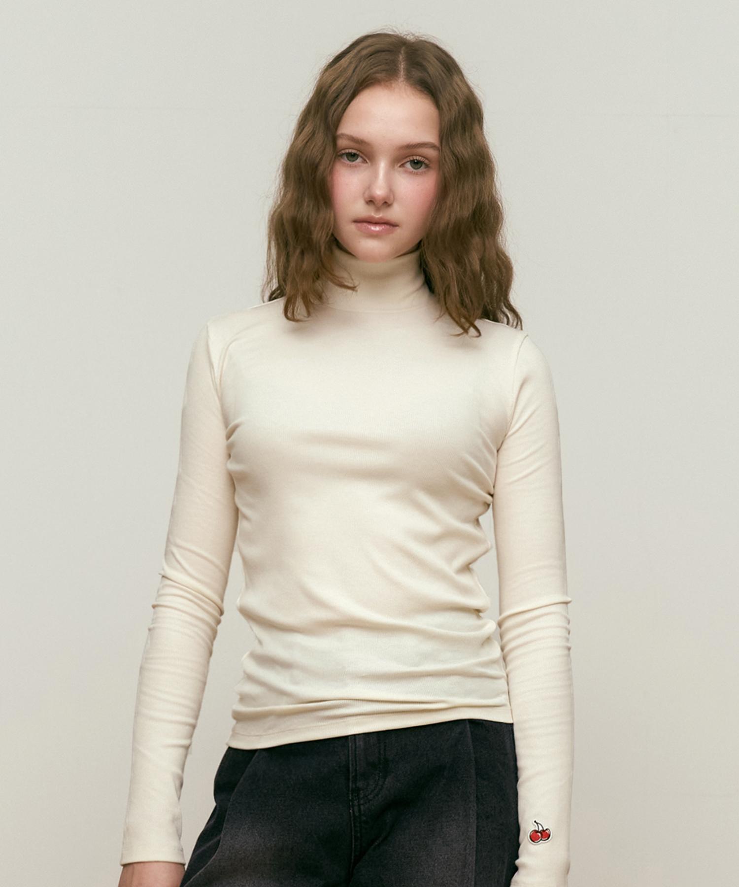 Kirsh Cherry Basic Half-Neck T-Shirt [Ivory] 1