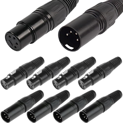 Xiatiaosann 4-Pin XLR Female Plug Connector & 4-Pin XLR Male Plug Connector, 4-Pin XLR Male Female Plug Audio Microphone Mic Connector for Speakers, M