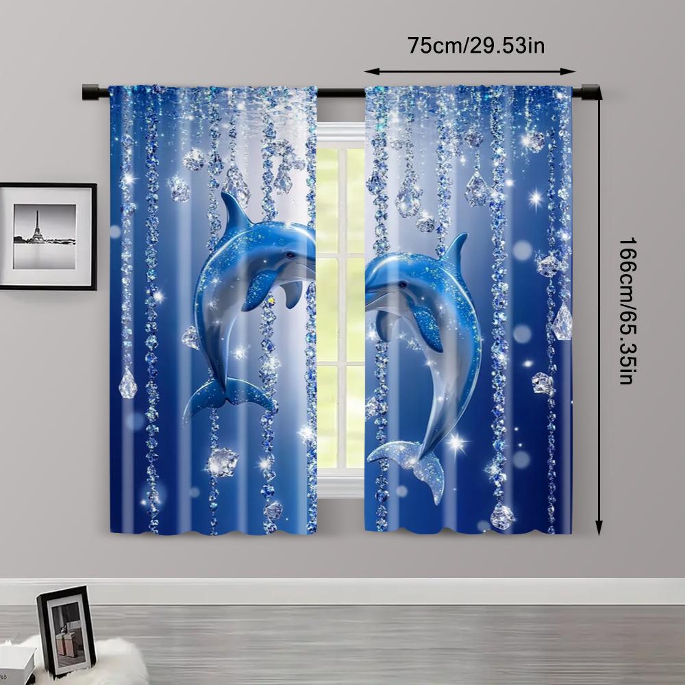 2pcs   Curtains Digital Printed 2D Print Blue Dolphin Print Machine Washable Polyester (without Rod) Art Deco Festive Use for