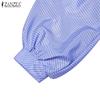 ZANZEA Women Casual O-neck Long Sleeve 3D Ruffles Splice Loose Stripe Blouse