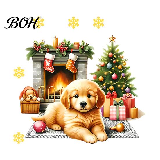 Creative Holiday Gift Stickers Christmas Cute Puppy Wall Stickers, PVC Waterproof Decals, Peel And Stick Animal Decorative Decals Art Decor