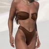 2025 European & American High Waist Solid Color Swimwear Bikini