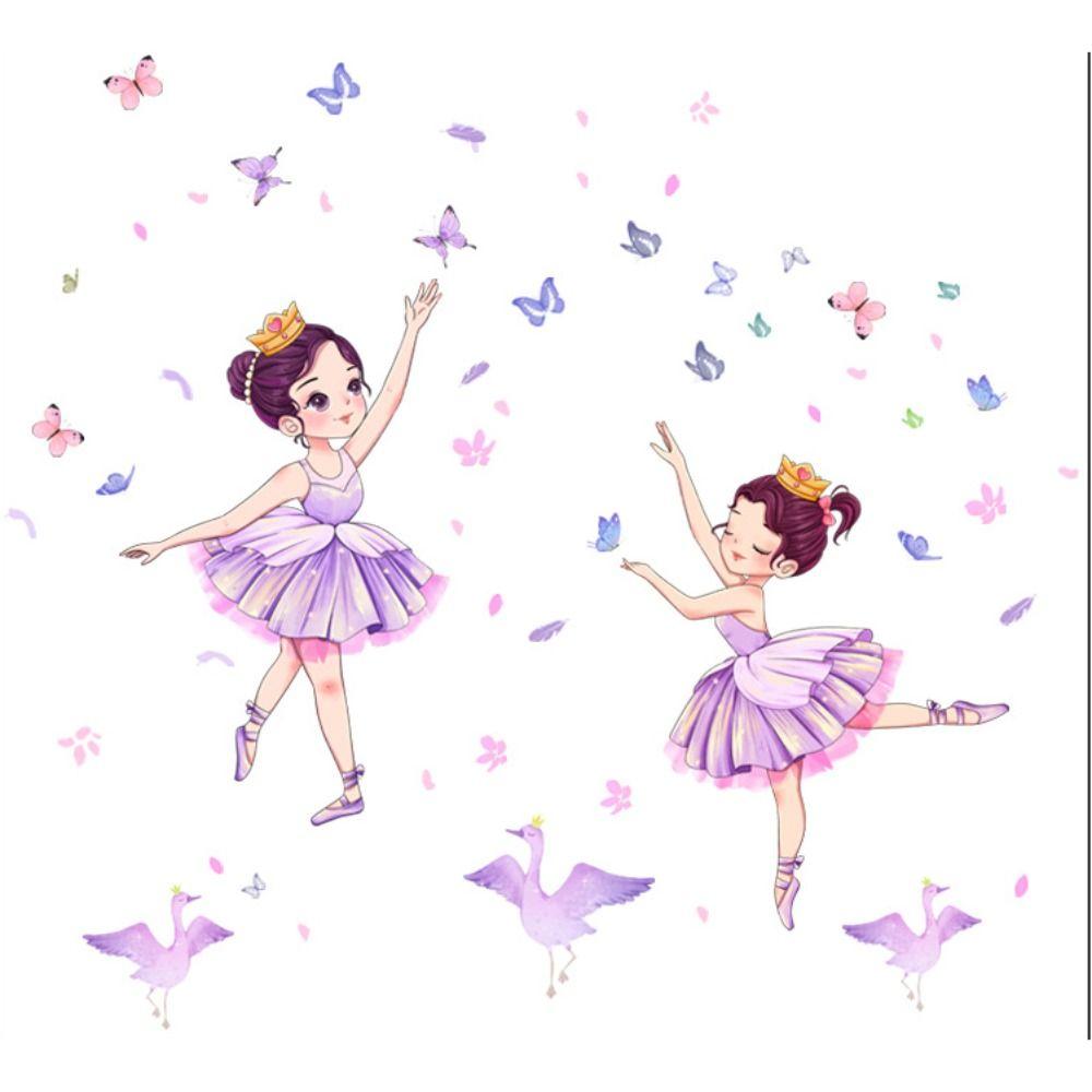 Cartoon Little Swan Girl Sticker Waterproof Dancing Girl Wall Sticker  Children
