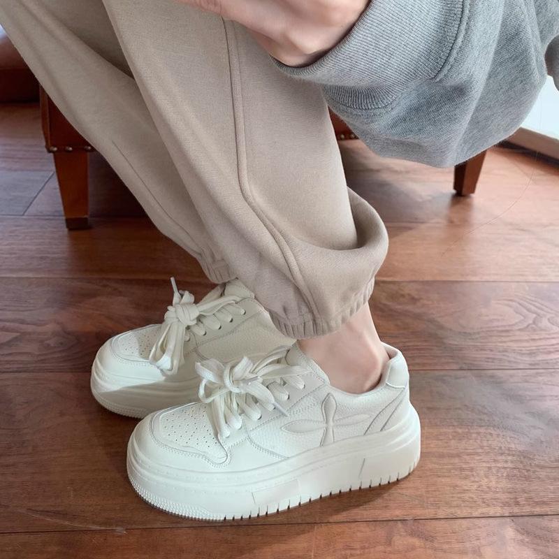 

Women s shoes show long legs casual shoes round head lace-up thick baseplate shoes small man height increase white shoes women 40 белый