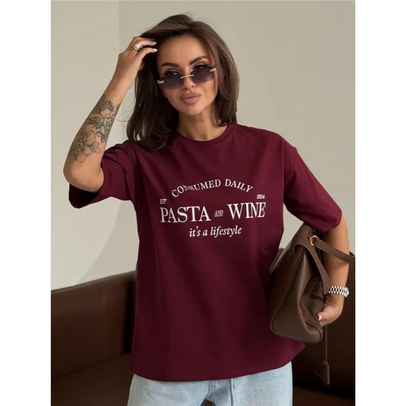 

Шикарный летний стиль Футболка оверсайз Европейский и американский тренд M вино красного