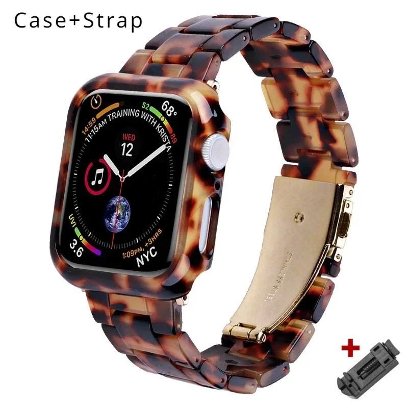 Etui+Pasek z Żywicy do Apple Watch Series 9 41mm 45mm Pasek 38 40mm Pokrowiec Damska Bransoletka do iWatch 8 7 6 SE 5 4 42 mm 44mm Correa