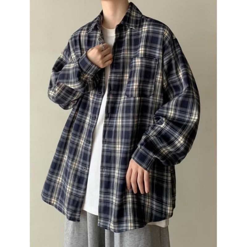 Youth Spring Long Sleeved Loose Casual Retro Checkered Shirt Youth Plus Size Jacket