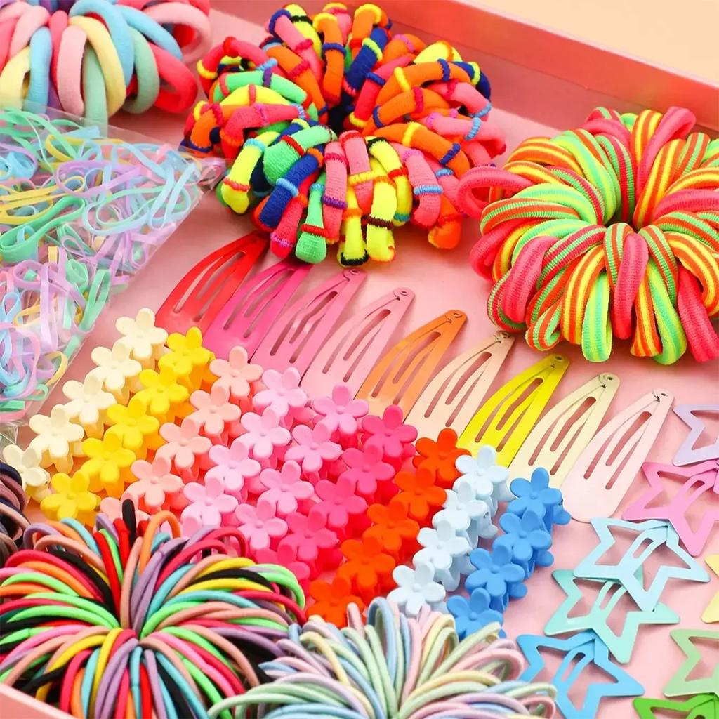 1200 Pcs New Dopamine Fashion Colored Hair Rope Small Flower Grab Set For Women Children As Gift (Color Random)