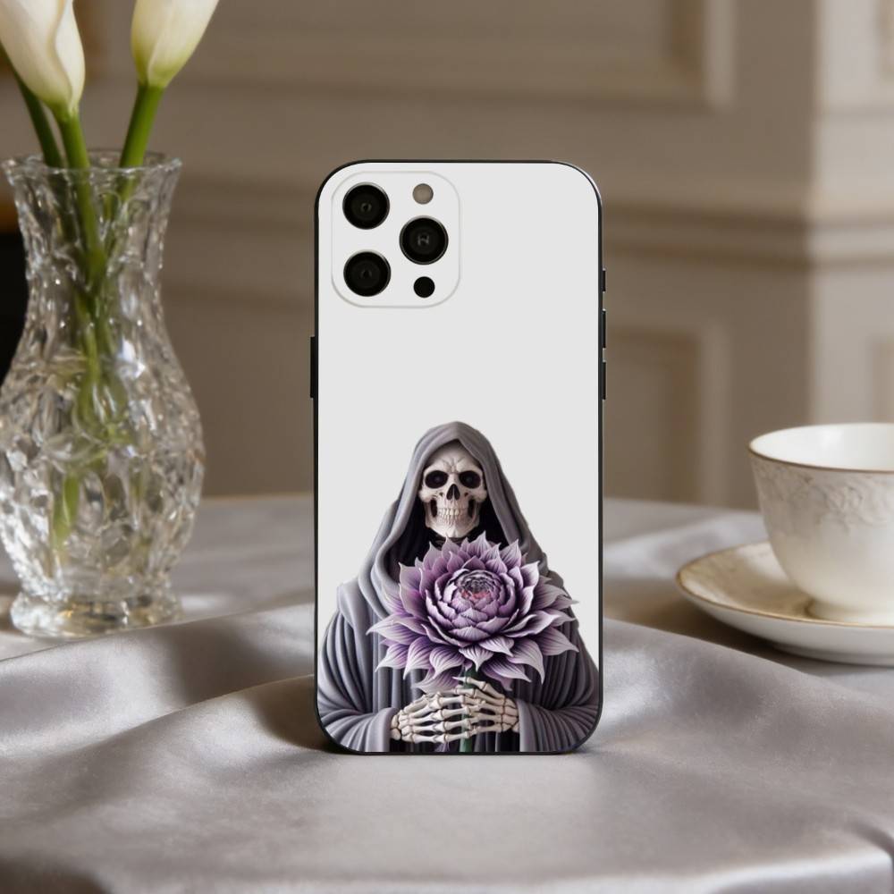 S-Santa M-Muerte P-print Phone Case For iPhone 17,16,15,14,13,12,11 Plus,Pro Max,XS,Soft Silicone Black Cover