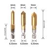 Countersink Drill Bits Center Punch Set 3 Pcs 1/4'' Hex Shank HSS 5 Flutes 90°