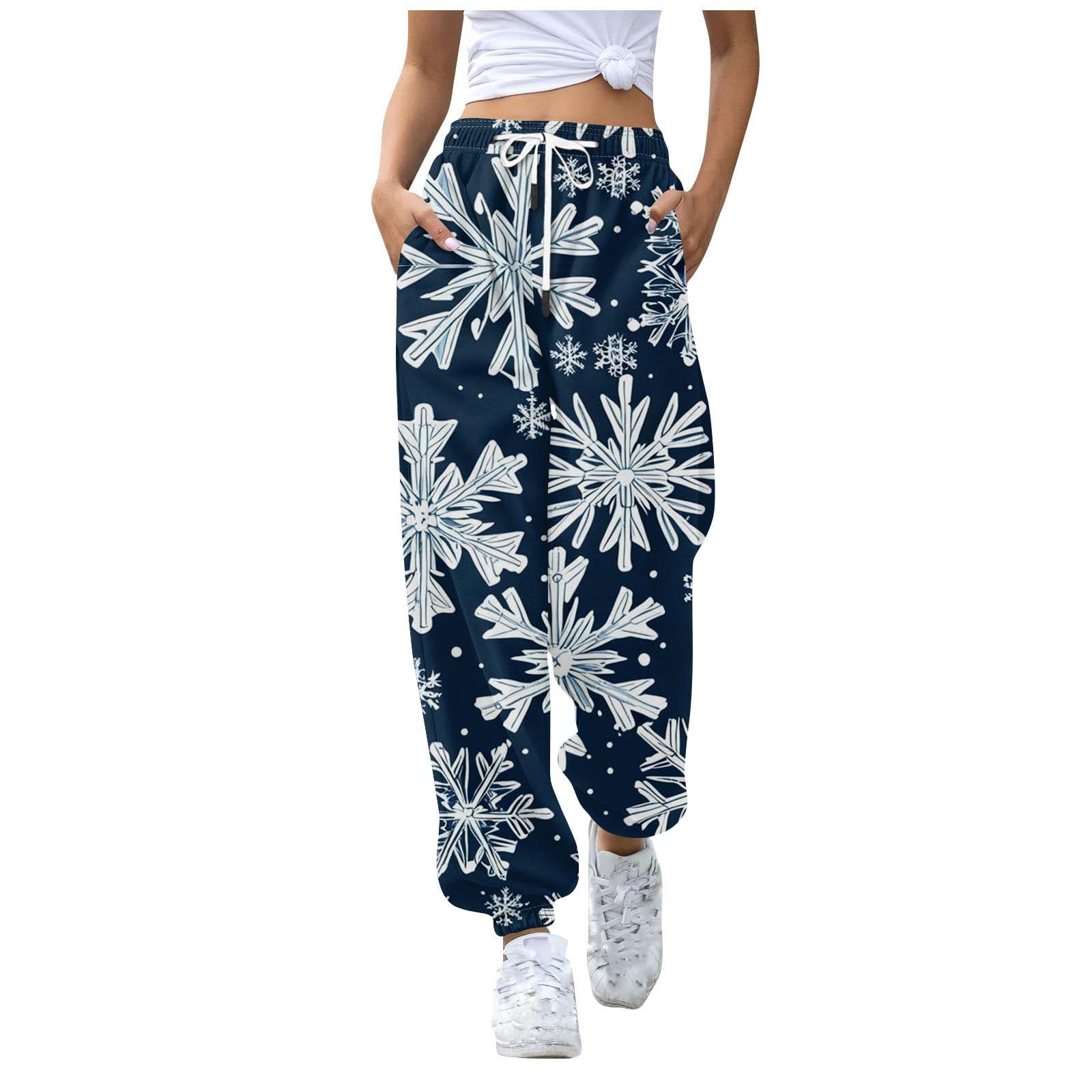 

Женские повседневные брюки для отдыха с рождественским принтом, спортивные брюки, брюки с эластичной резинкой на талии, брюки с завязками на шнурке XXL