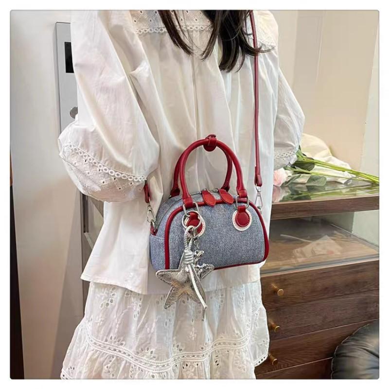 Denim Cloth Bag Women Fashionable Niche Design Cross-body Korean Style Ins Handheld Bowling