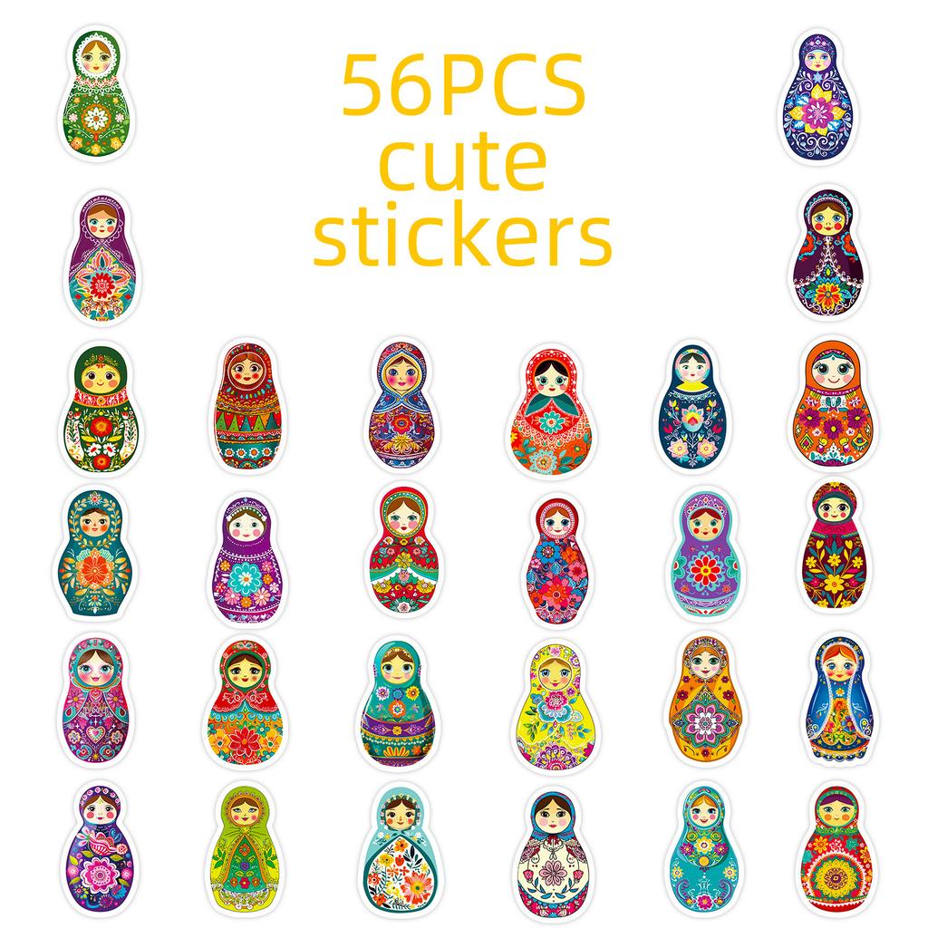 56 Colorful Russian Nesting Dolls Cartoon Stickers Cute Ethnic Style Decorative Stickers Hand Account Diary Material