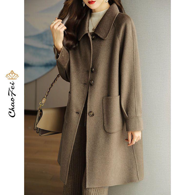 2026 Women's Petite Plus Woolen Coat - Autumn/Winter Korean Style Slimming Mid-Length Overcoat