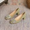 8-Mary Jane shoes women's head patent leather medium heel rhinestone square buckle shoes women's shallow thick heel single shoes autumn