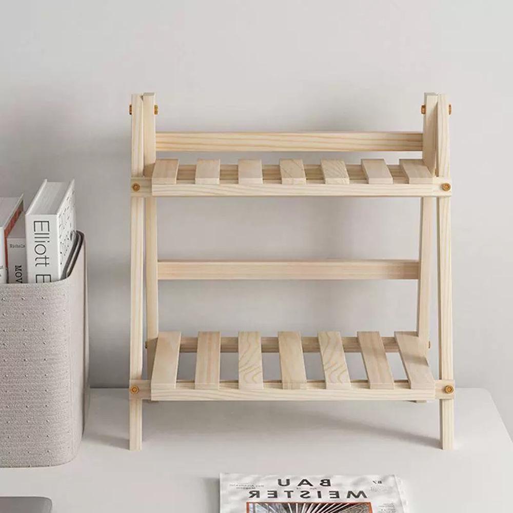 1 Household Log Double Shelf, Multi-purpose Living Room, Bedroom Table Items Storage and Arrangement Shelf, Original Wood Color