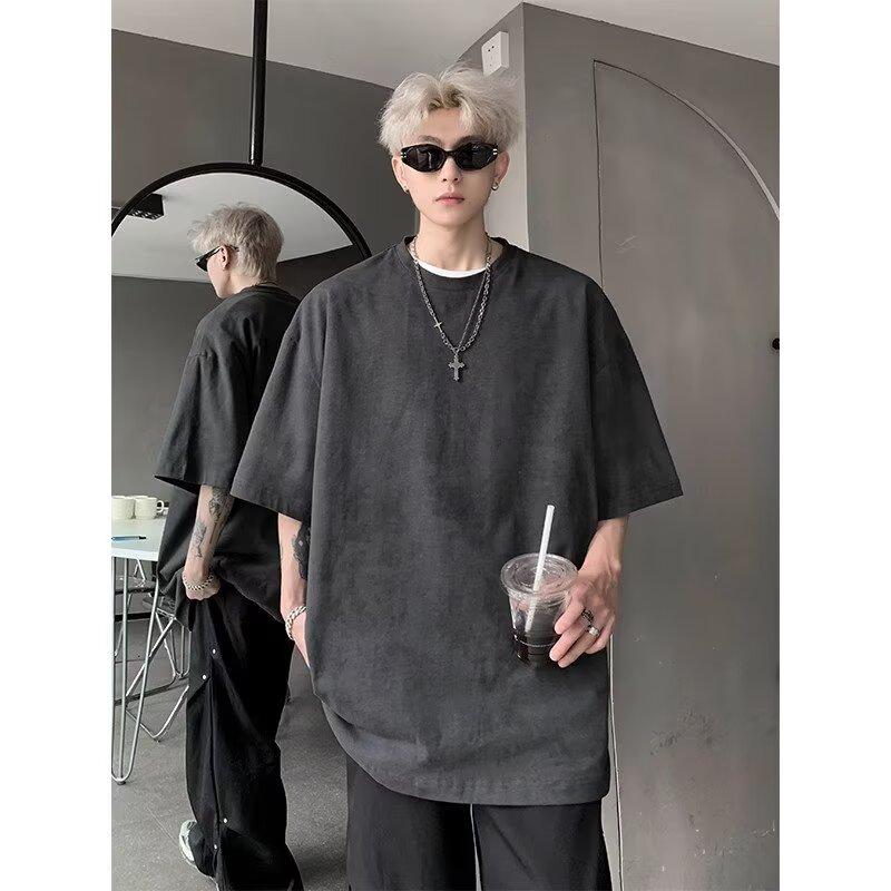 Short Sleeve T Men's Trendy Loose Fit Summer Five-Quarter Sleeve Shirt ins Simple Printed Top