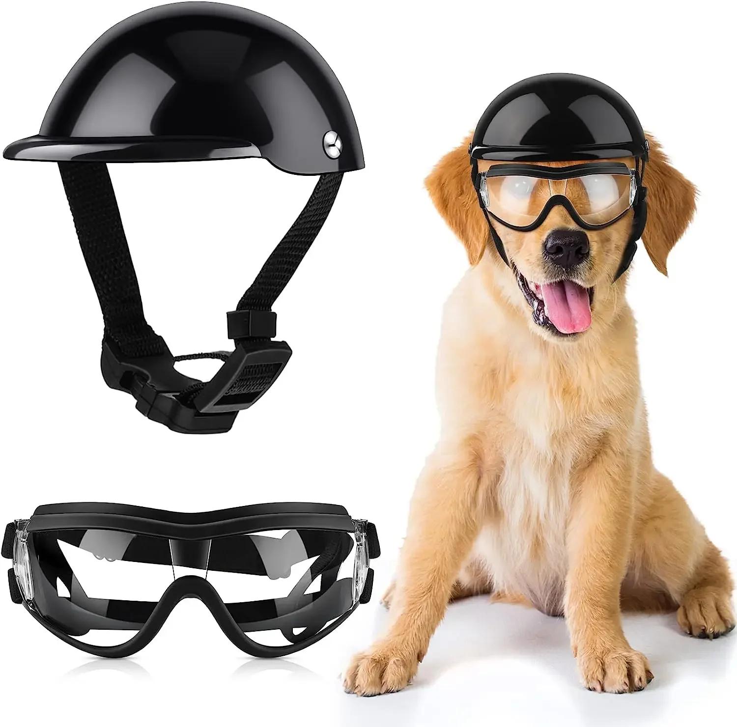 

Dog Sunglasses and Pet Helmet Set,Dust Wind UV Protection Dog Glasses Dog Helmet and Goggles Adjustable Dog Motorcycle Helmet 5 inch helmet